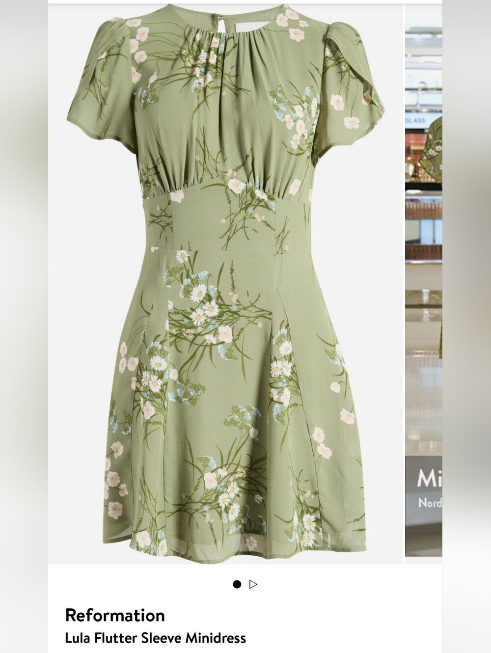 NWT Reformation Lula Flutter Sleeve Mini Dress / 6/ Bonita (green floral)